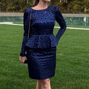 Antonio Melani Women’s Dress Size 4 Blue Black Lace Overlay Long Sleeve Peplum